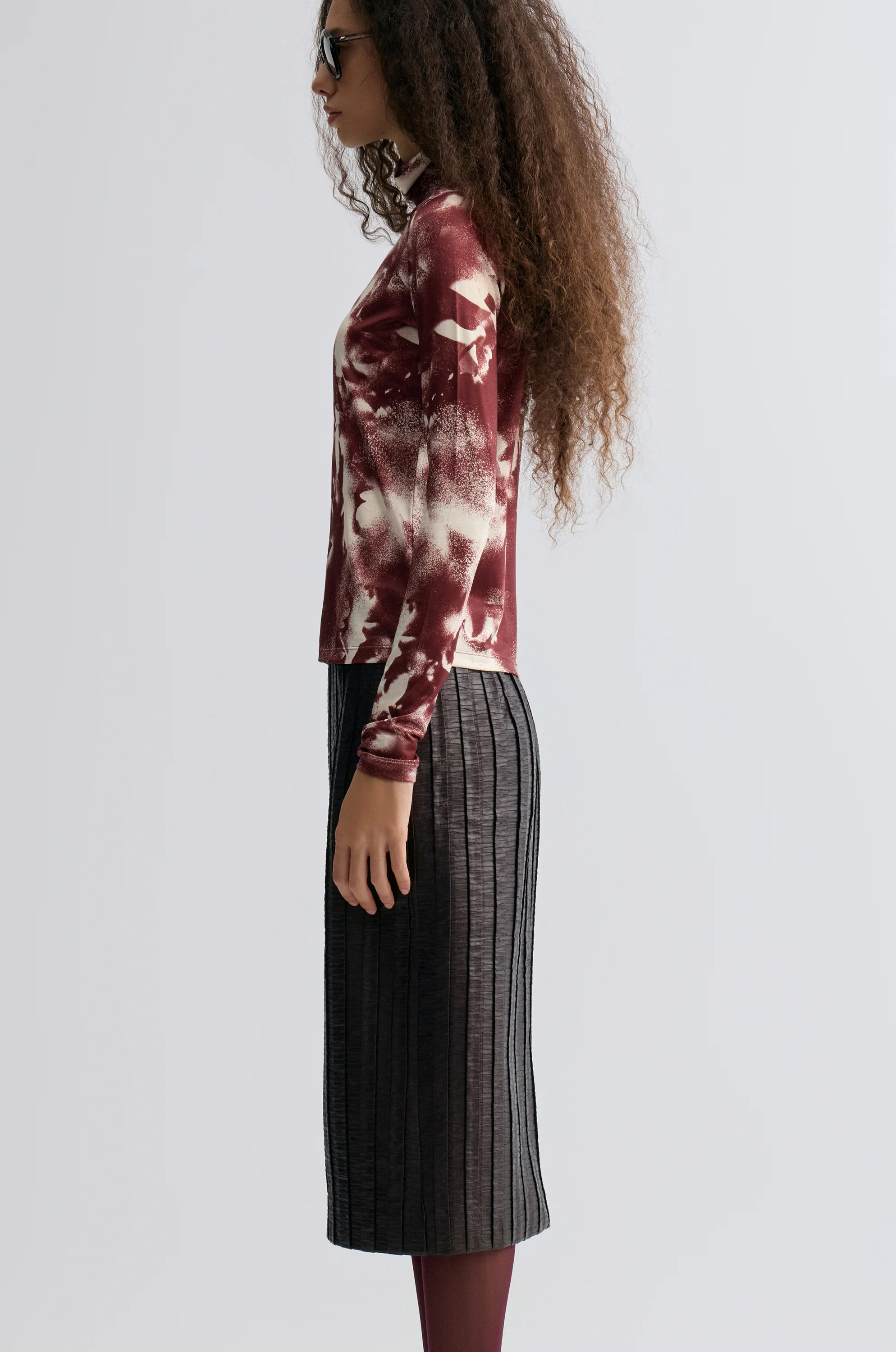 Abstract Art Long Sleeve Turtleneck Top Cranberry - Image 4