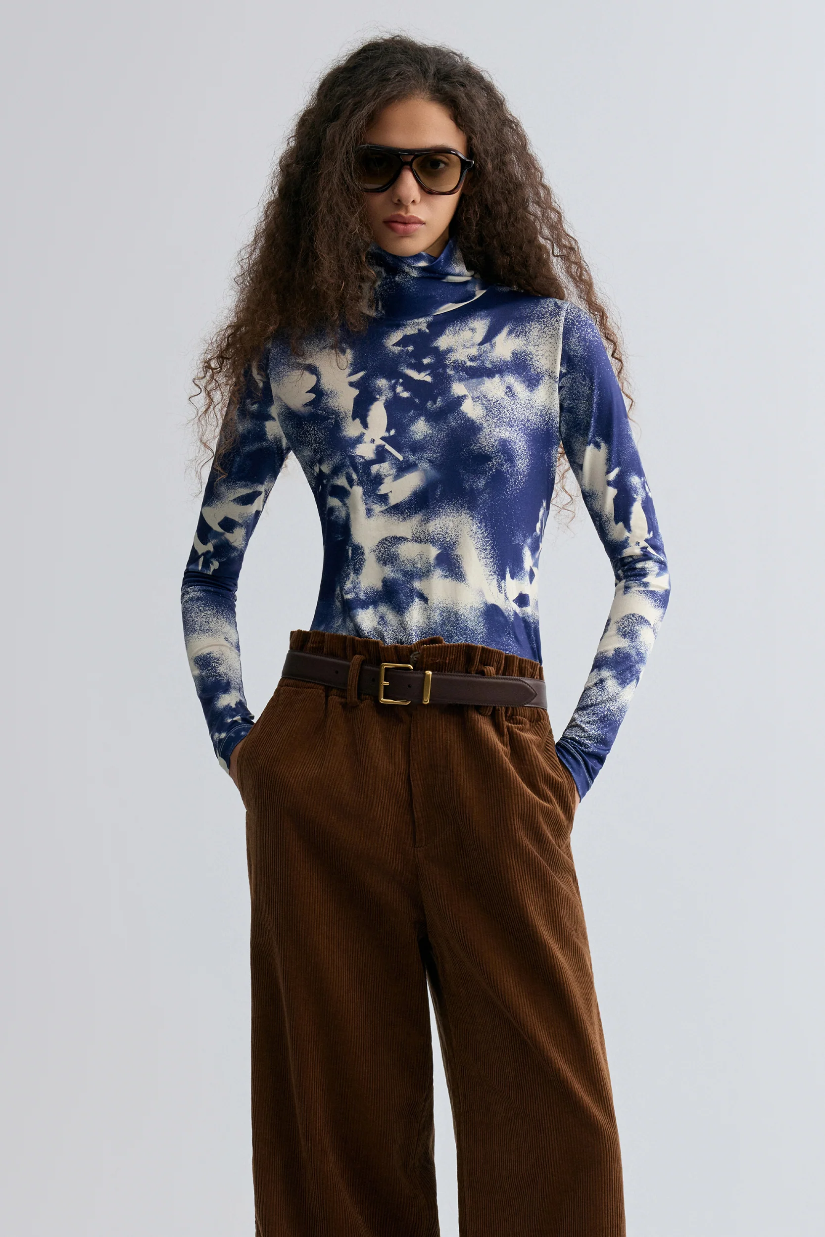 Abstract Art Long Sleeve Turtleneck Top Navy