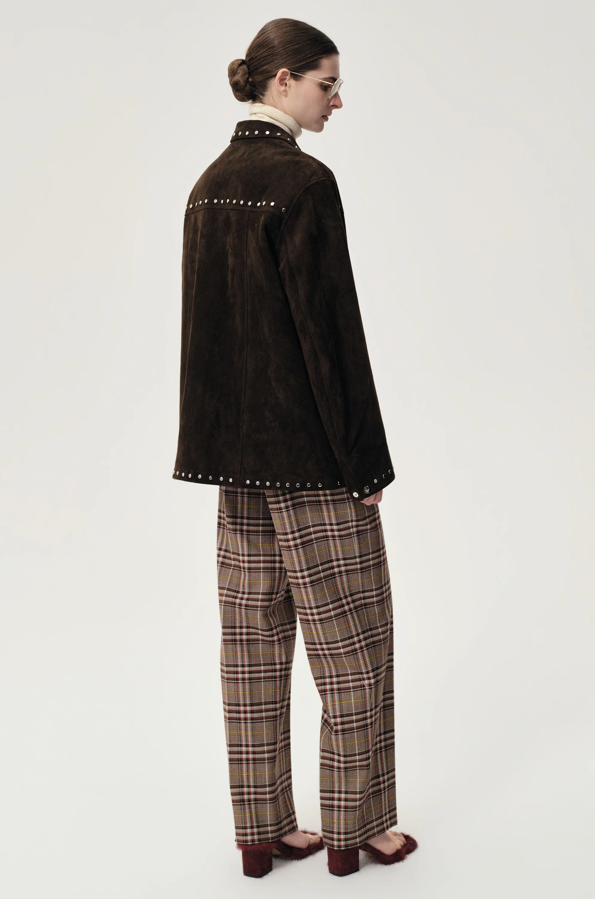 Check Wool Trousers Espresso - Image 8
