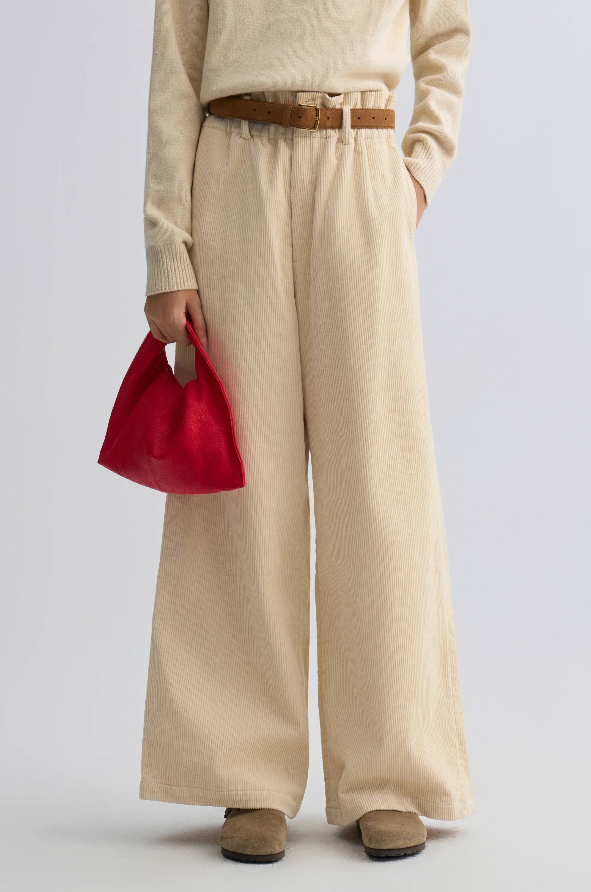 Corduroy Wide-leg Trousers Ivory - Image 7