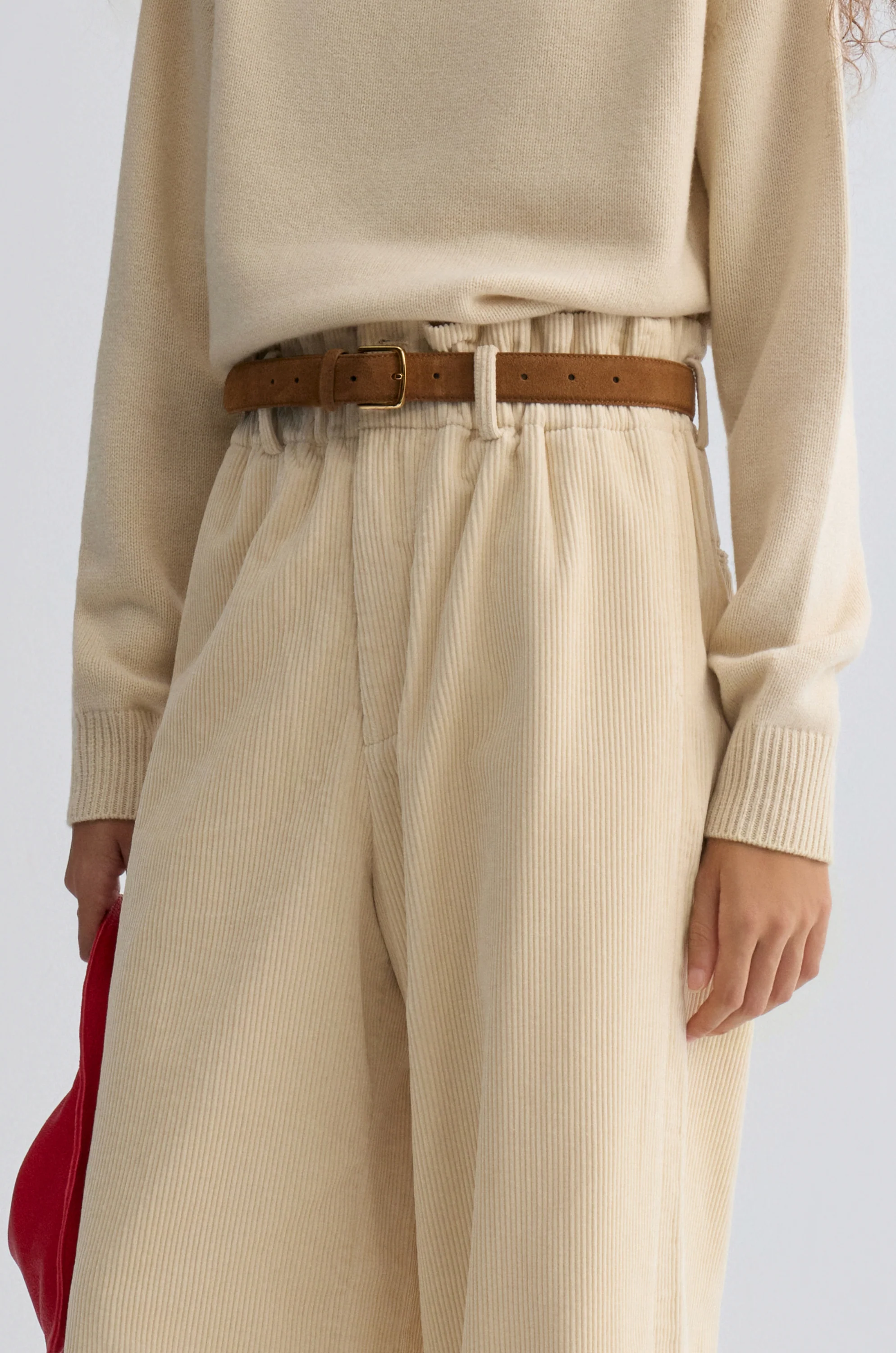Corduroy Wide-leg Trousers Ivory - Image 9