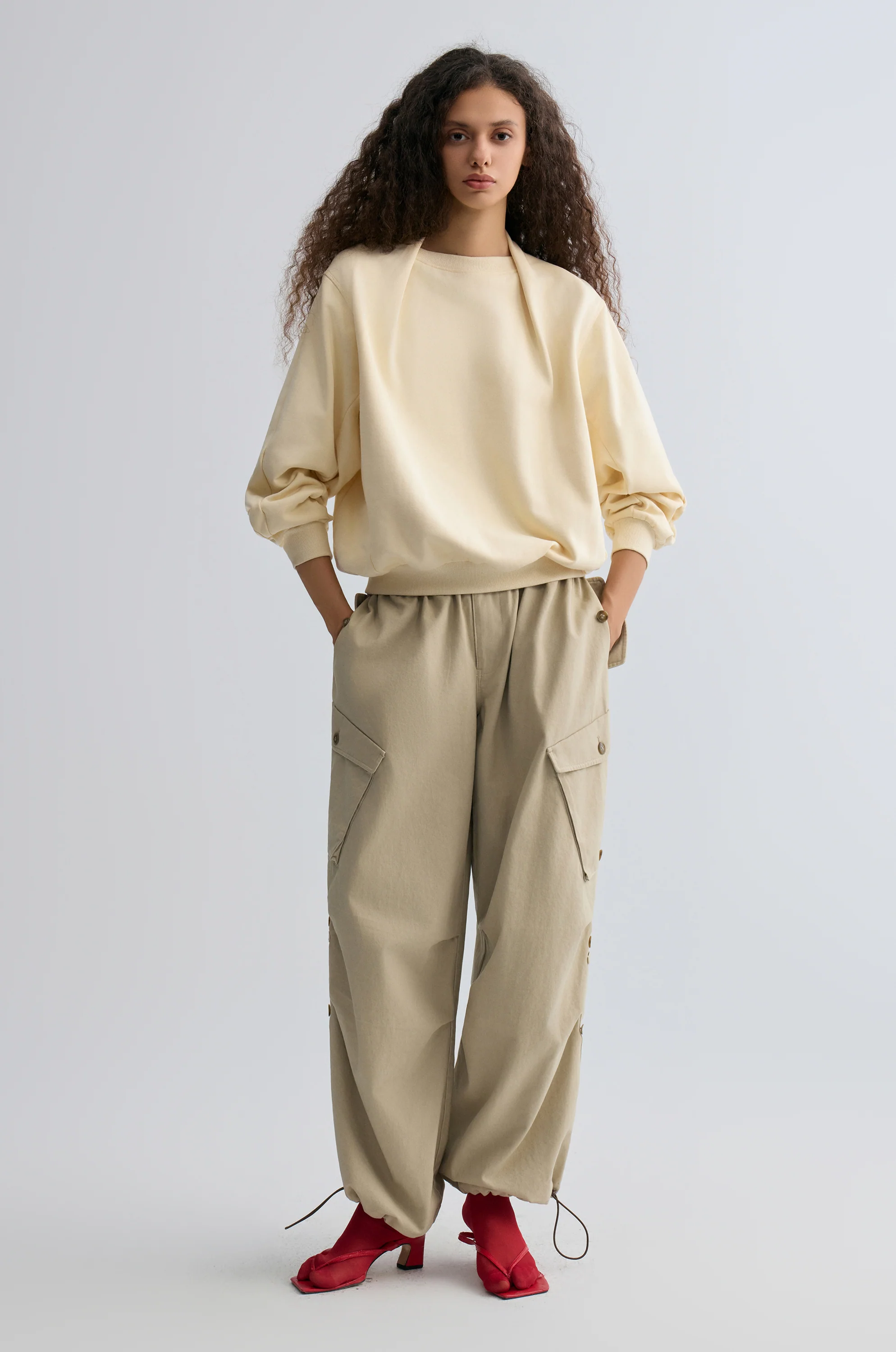Cotton Panelled Sweater Cream - Image 3