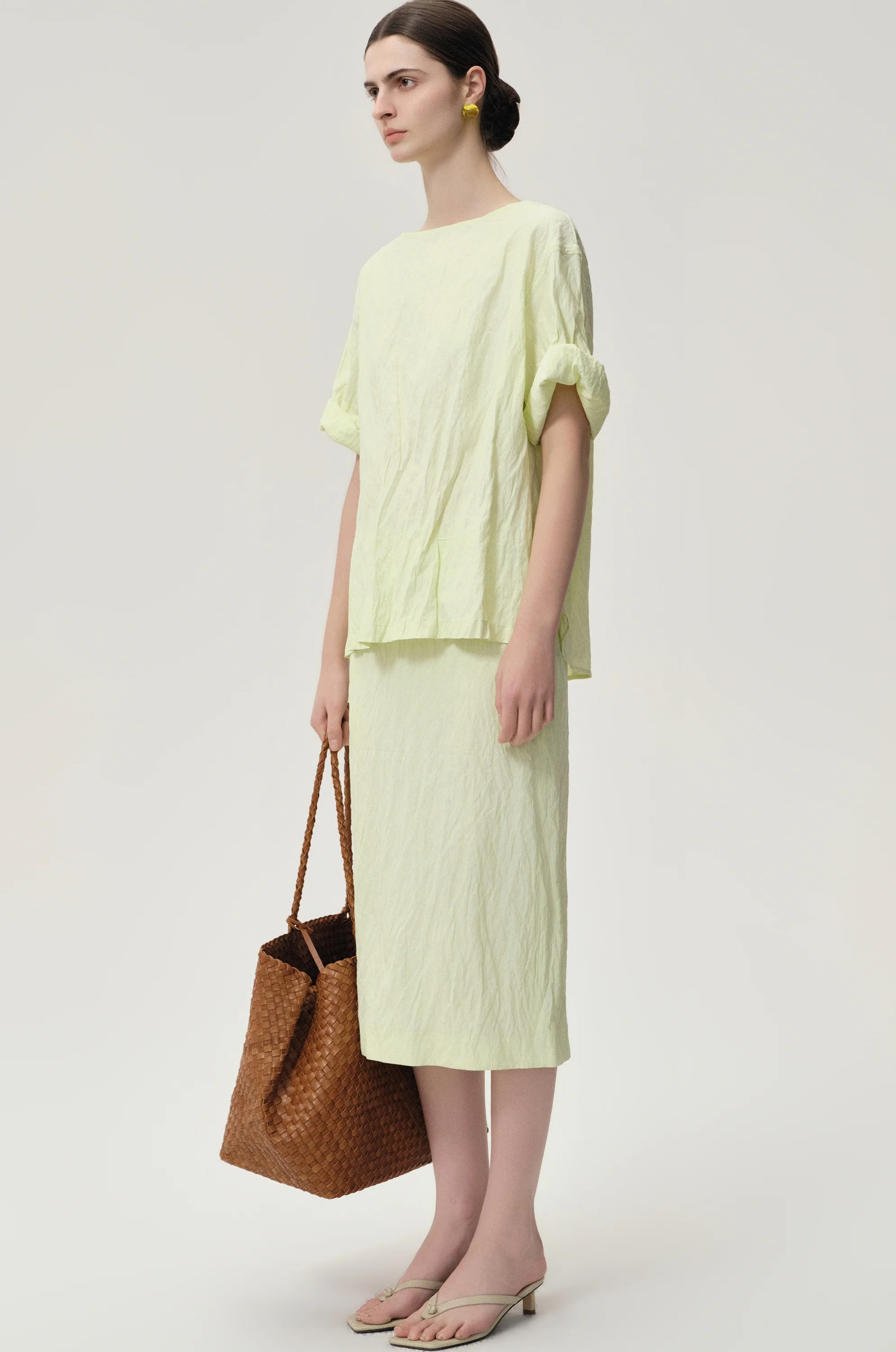 Crinkled Gauze Top Pale Lime - Image 4