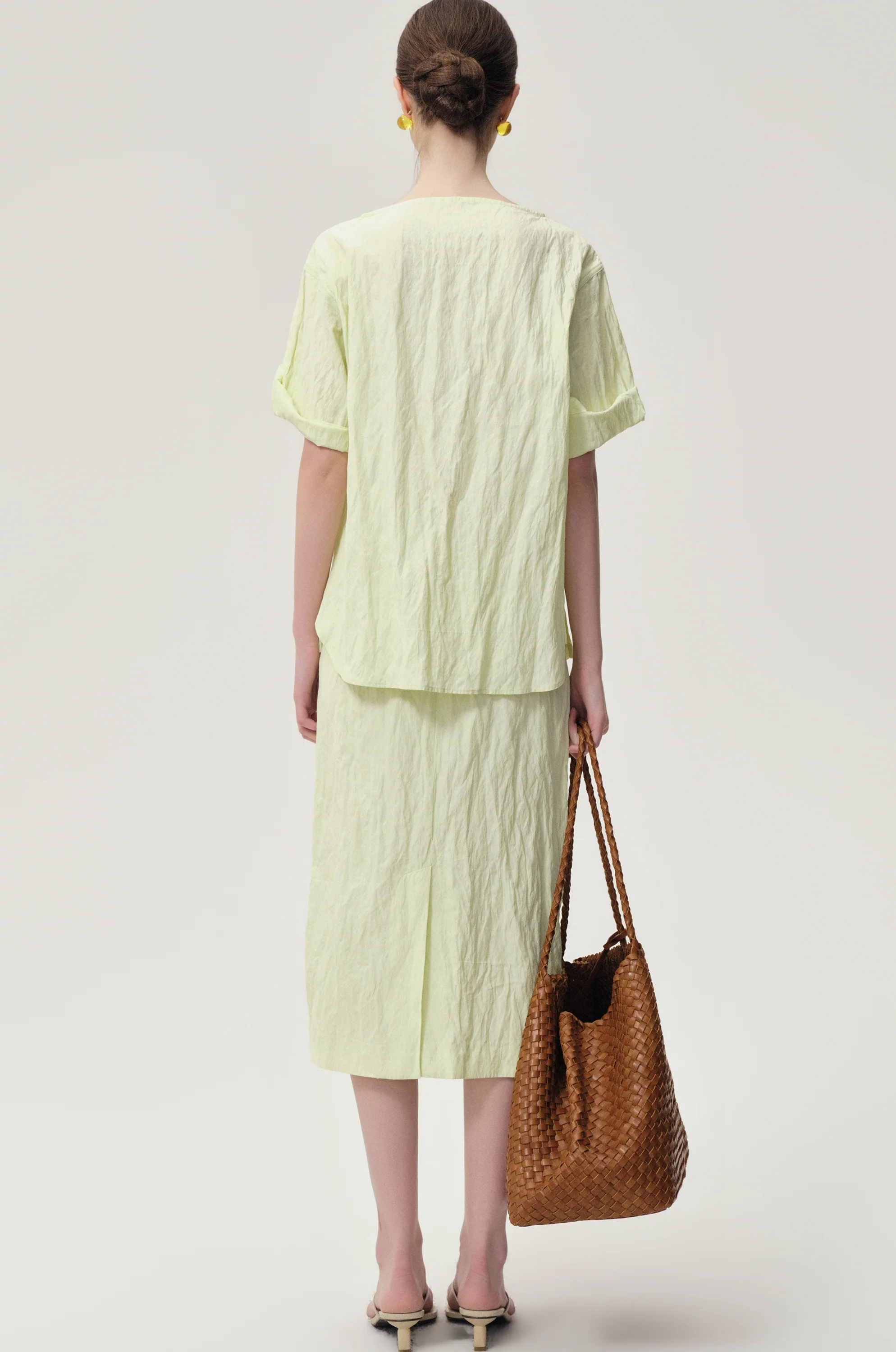 Crinkled Gauze Top Pale Lime - Image 5