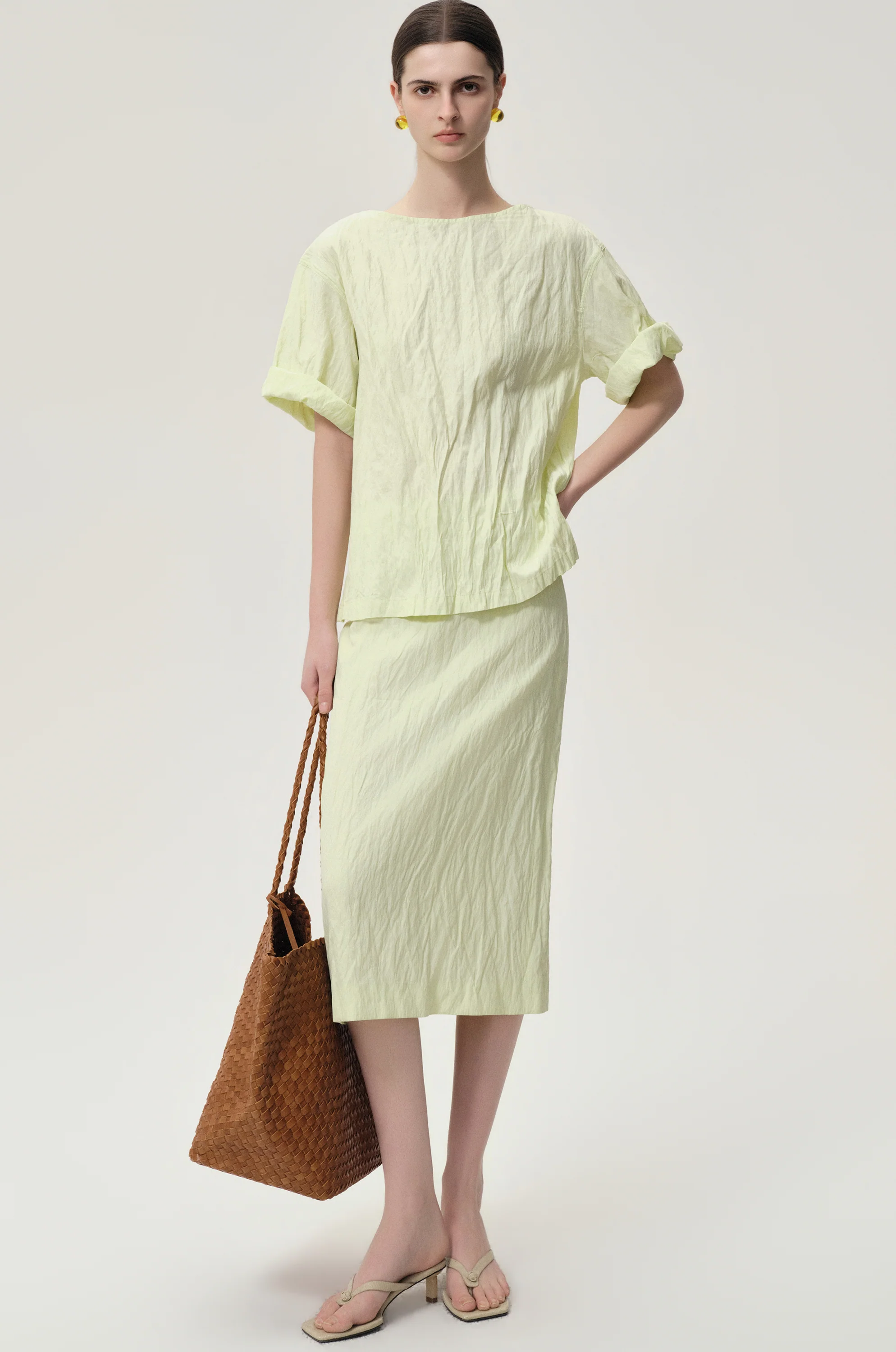 Crinkled Gauze Top Pale Lime - Image 6