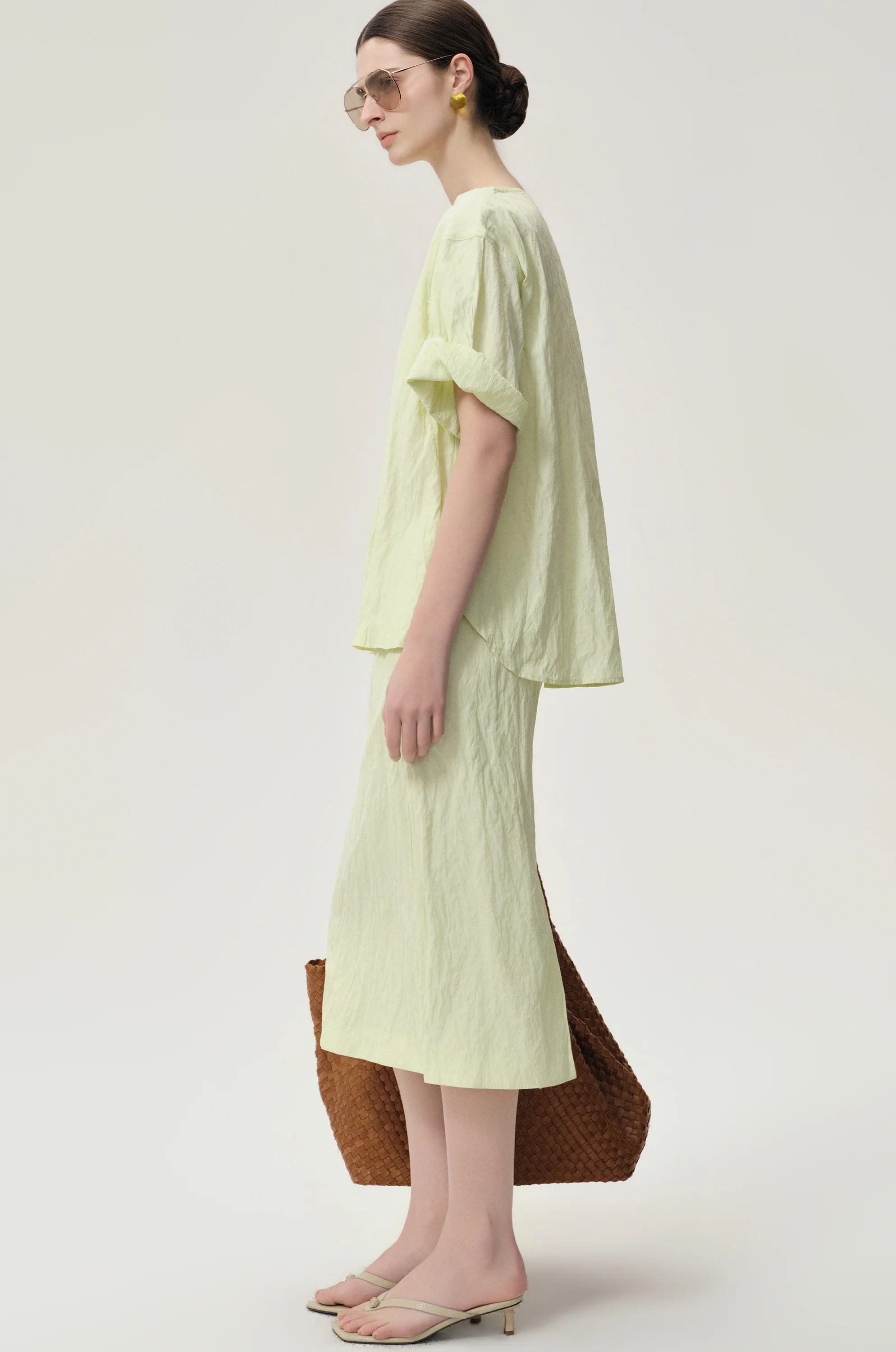 Crinkled Gauze Top Pale Lime - Image 7