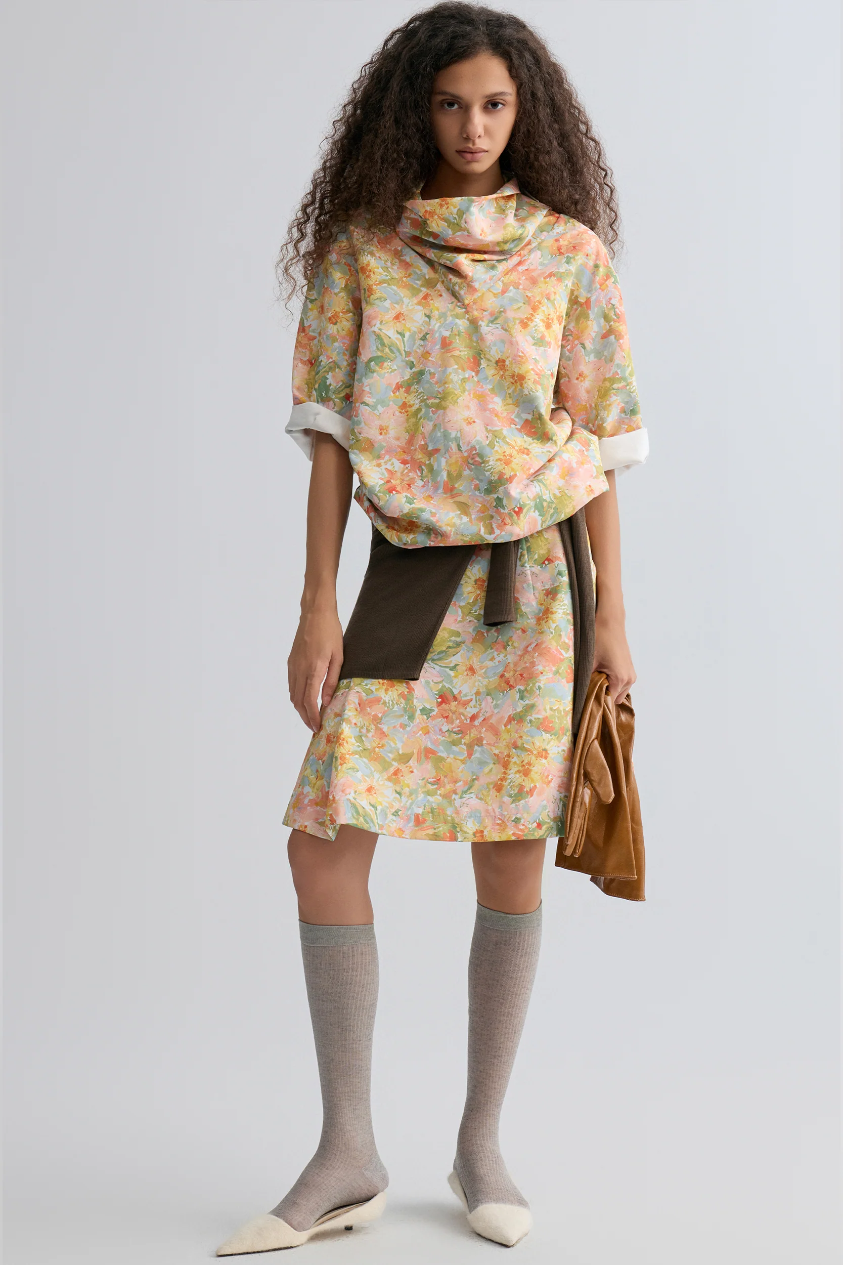 Impressionist Floral Print Skirt