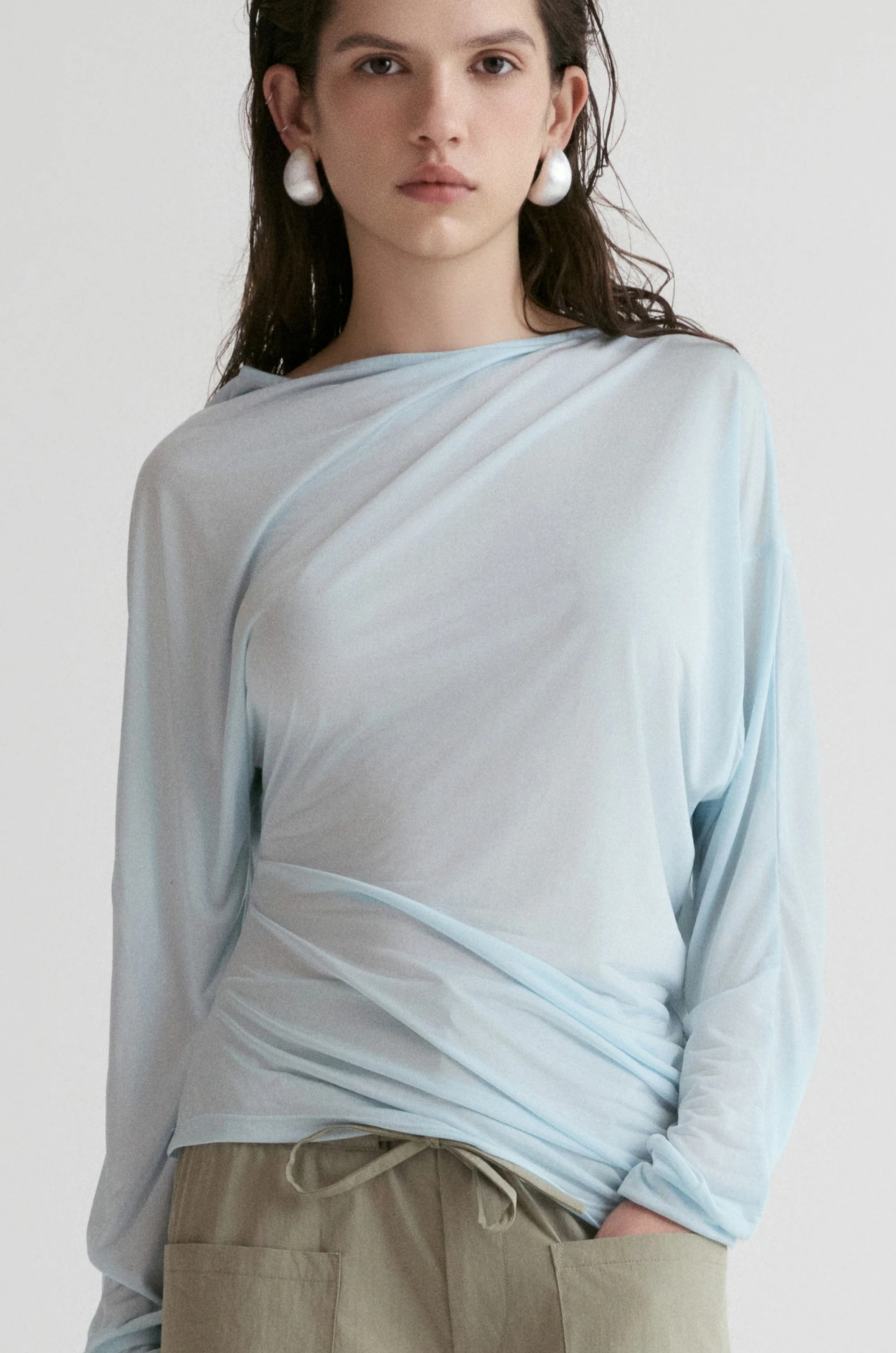 Luma Sheer Draped Top - Glacier Blue - Image 4