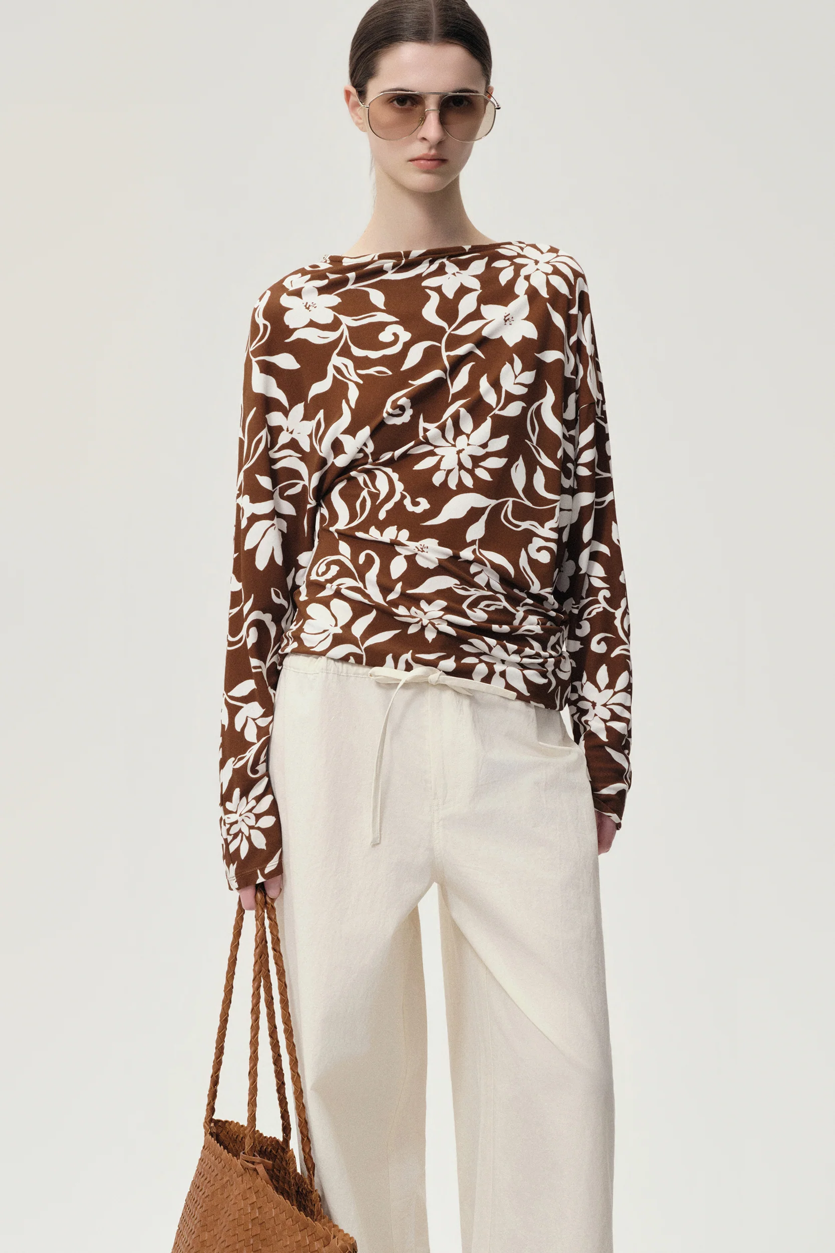Mai Draped Viscose Jersey T-shirt Brown - Image 2