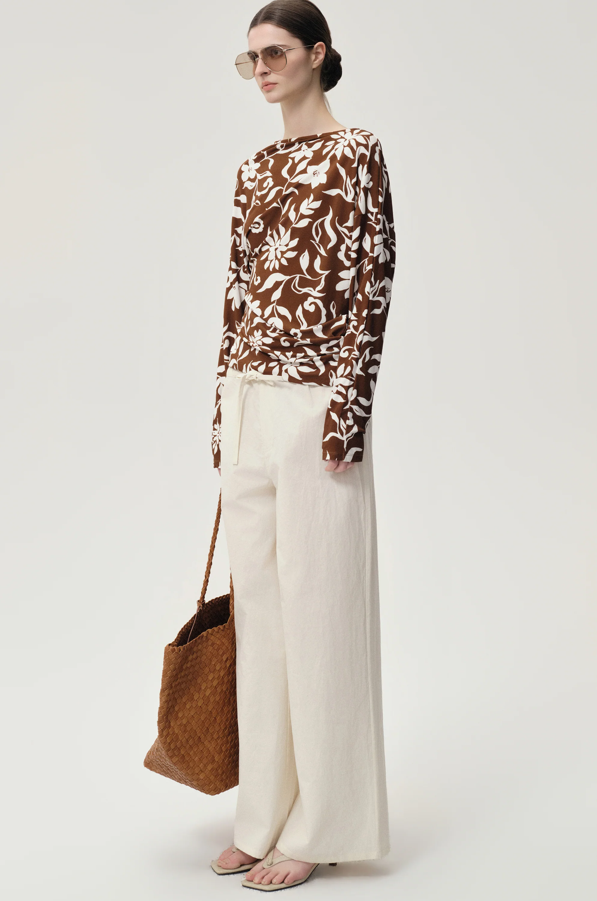 Mai Draped Viscose Jersey T-shirt Brown - Image 5