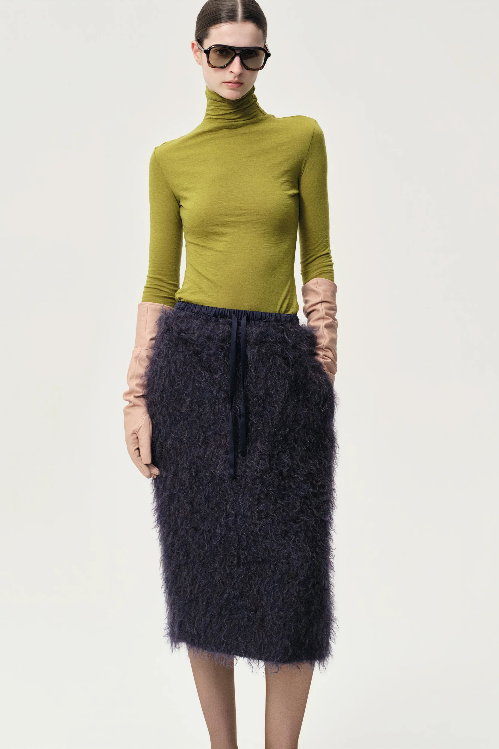 Open-back Wool Jersey Top Olive Green - Image 2