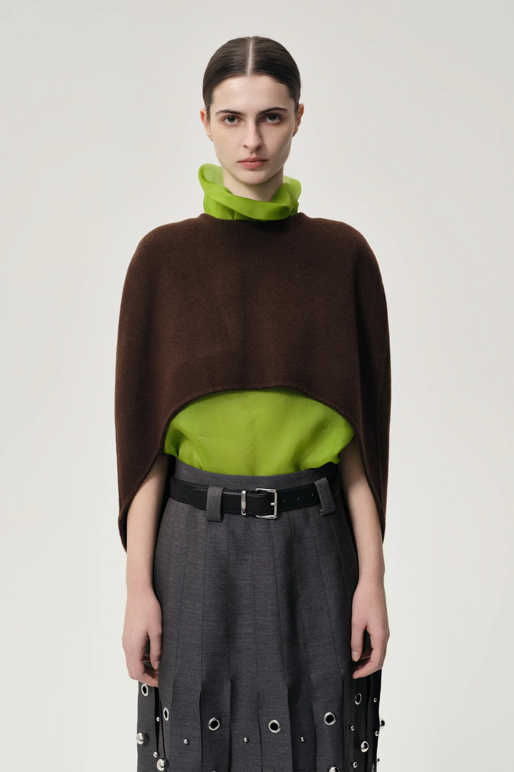 Opera Double-faced  Wool Cape Top Chocolate Brown - Image 7