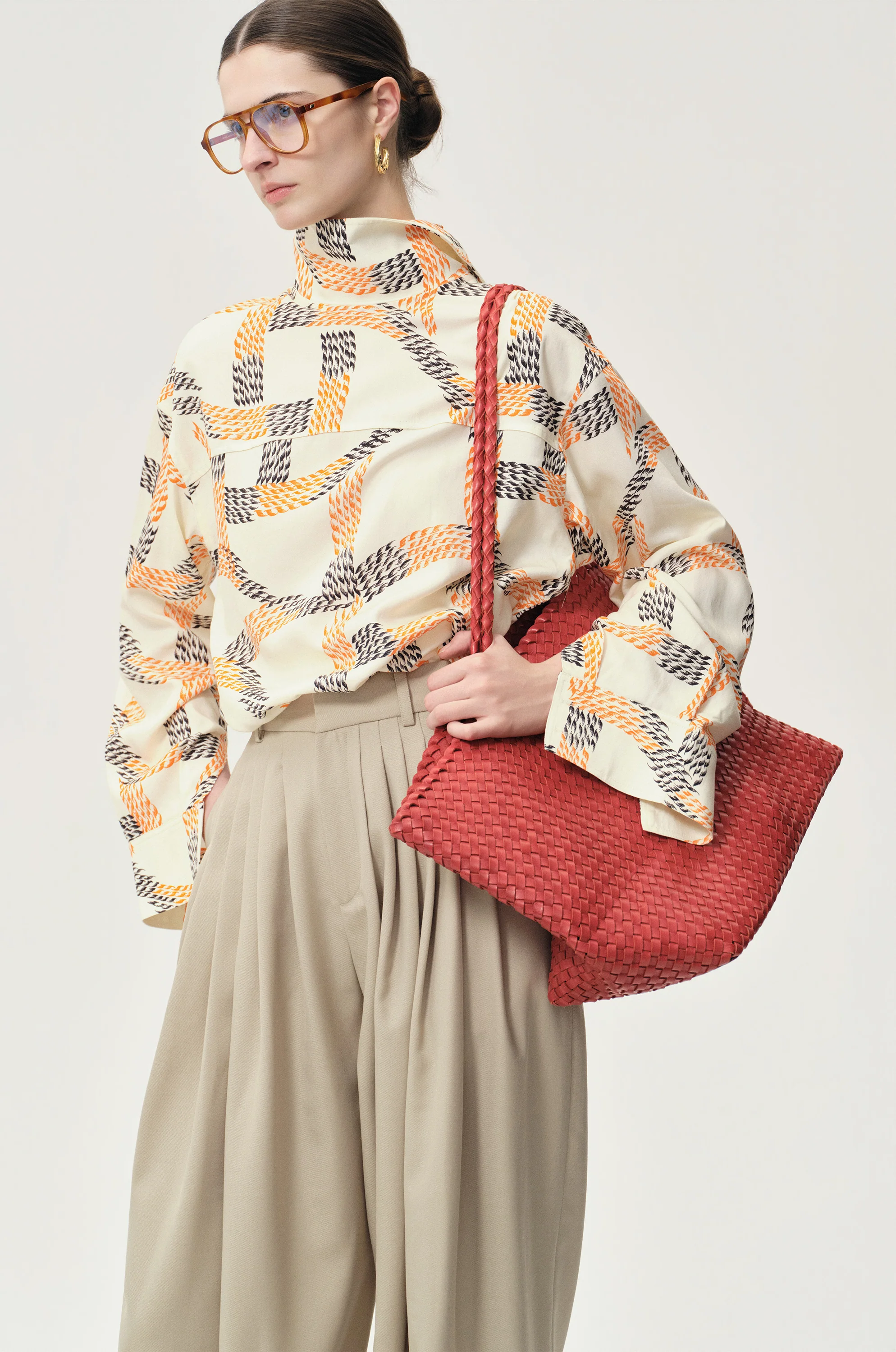 Printed Reversed Collar Shirt Ivory - Image 7