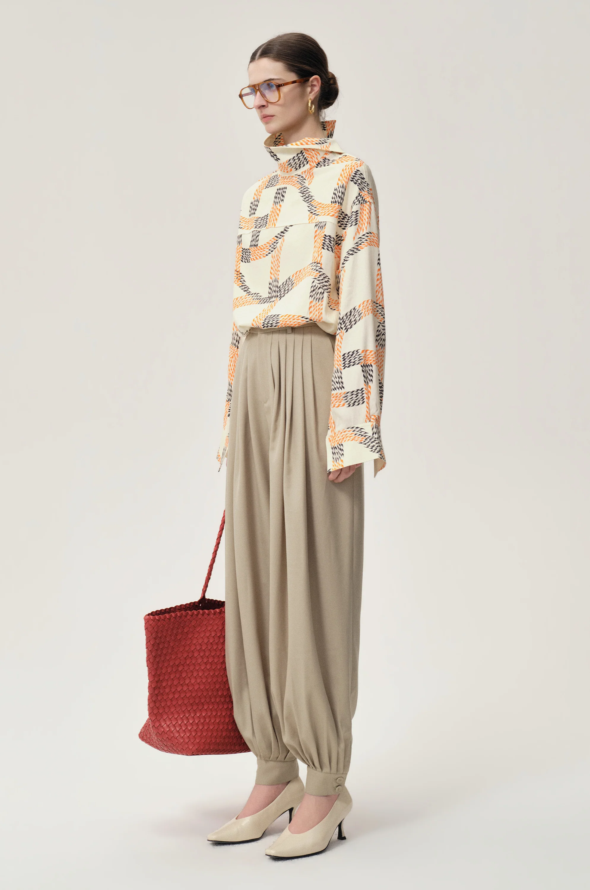 Printed Reversed Collar Shirt Ivory - Image 9