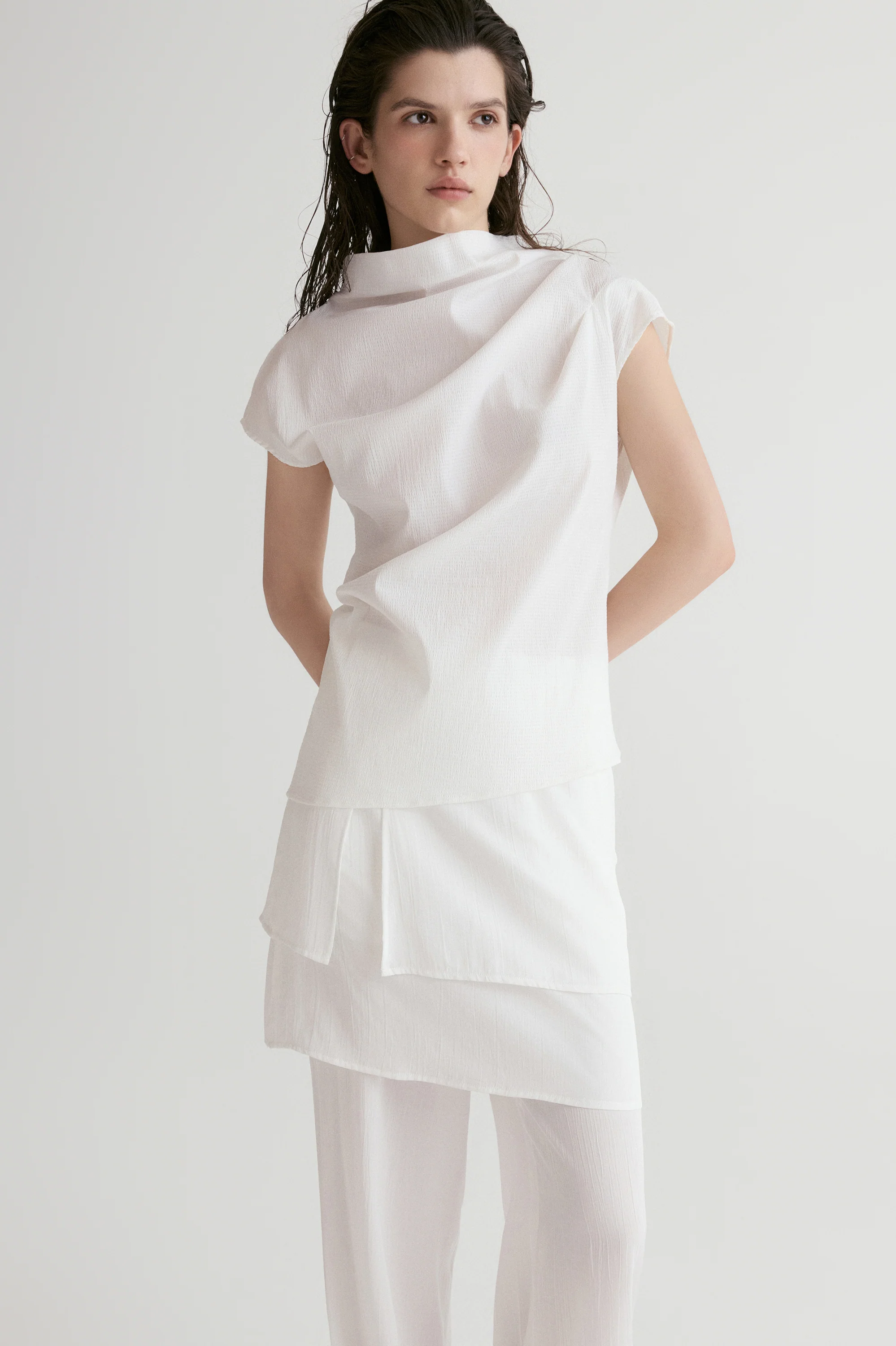 Provence Draped Shirt-White - Image 4