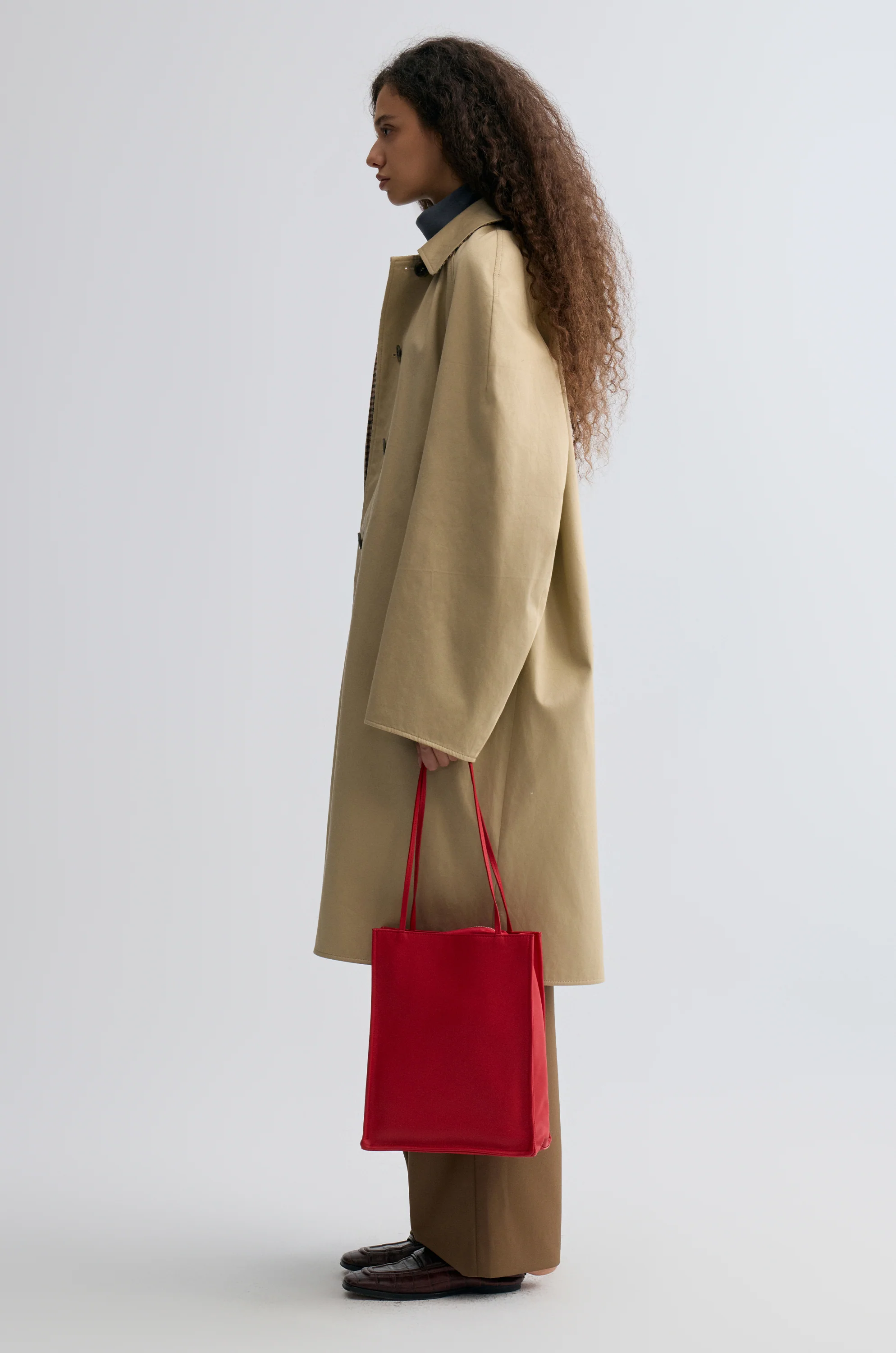 Reversible Twill and Check Trench Coat Beige - Image 4