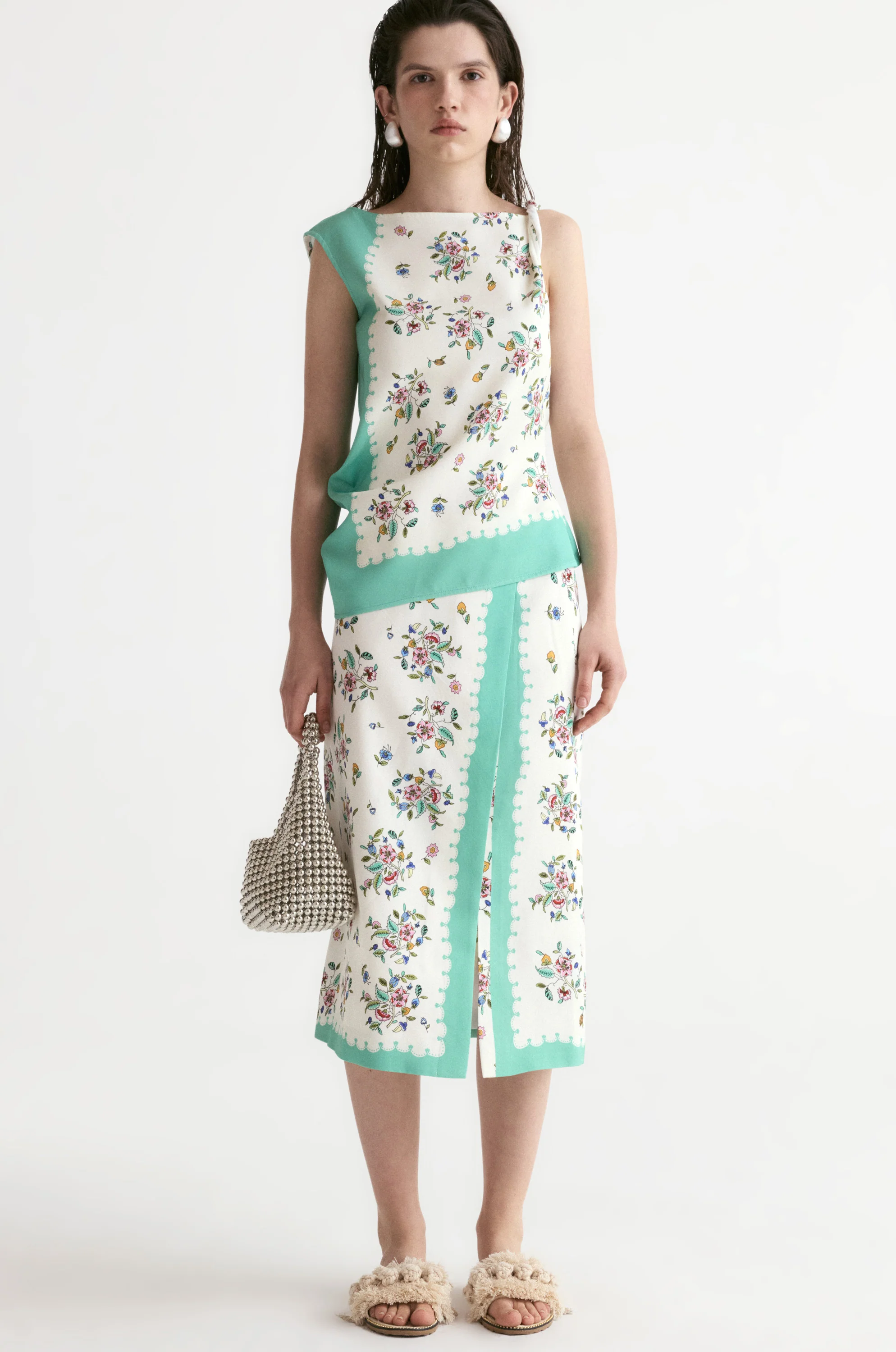Scarf-print Front Slit Midi Skirt - Image 6