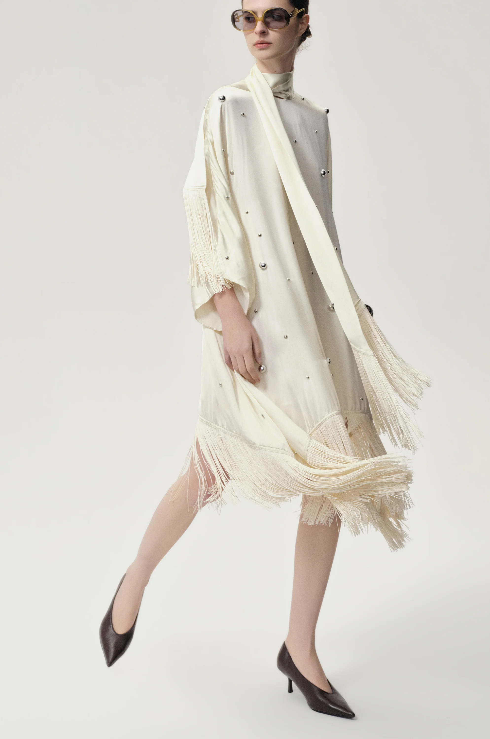 Stud-embellished Scarf Dress Ivory - Image 11