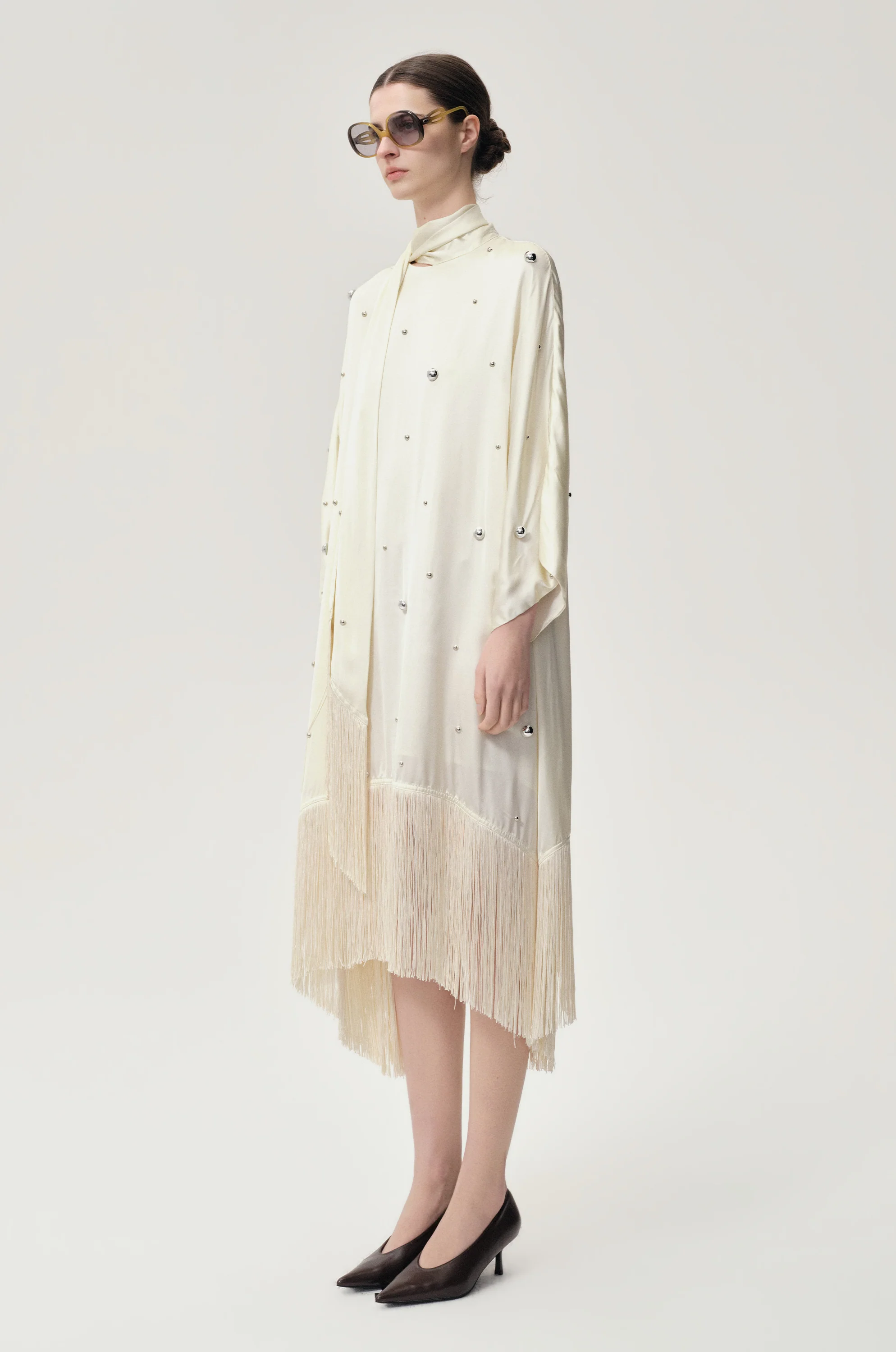Stud-embellished Scarf Dress Ivory - Image 5