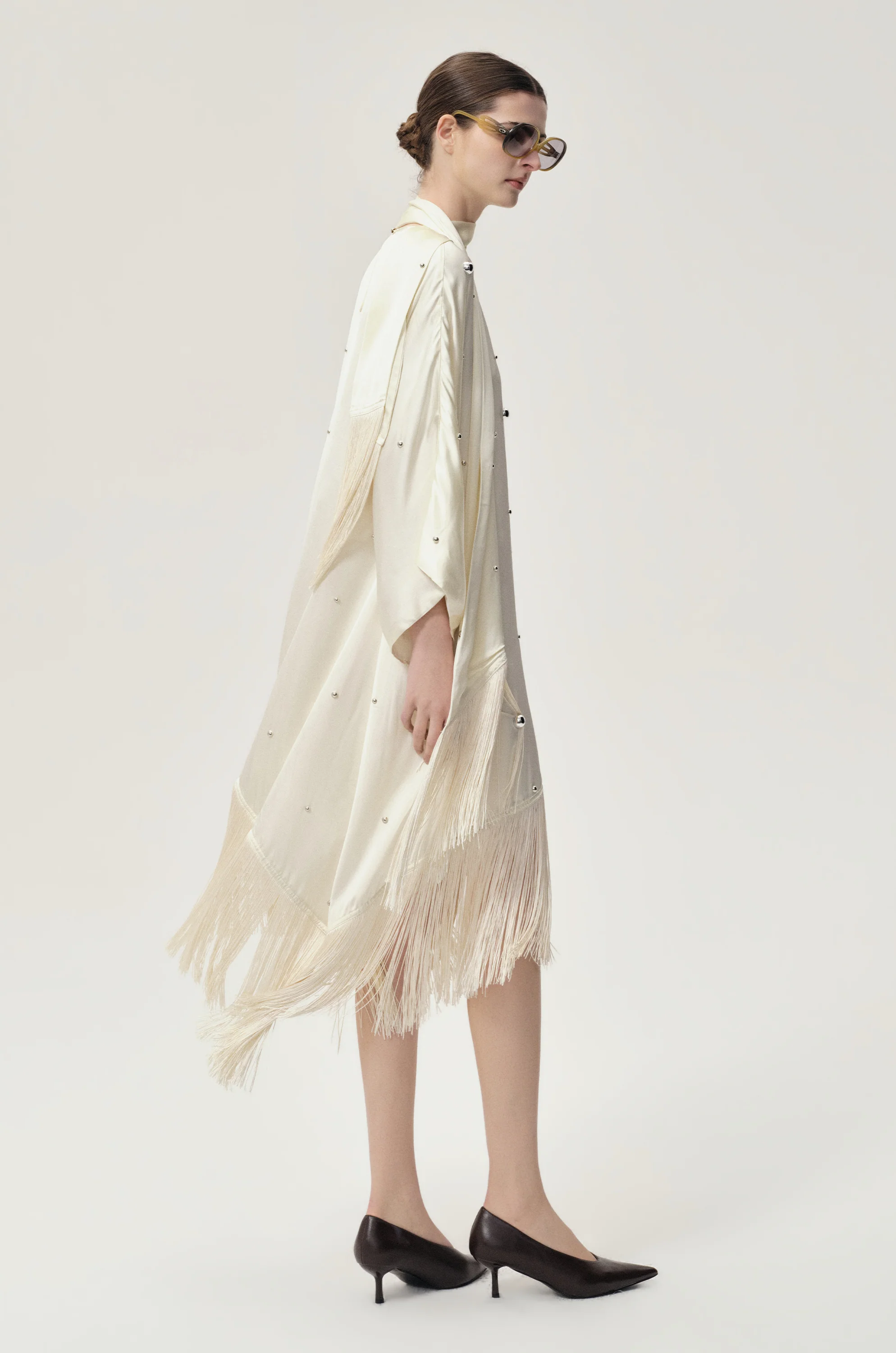 Stud-embellished Scarf Dress Ivory - Image 6