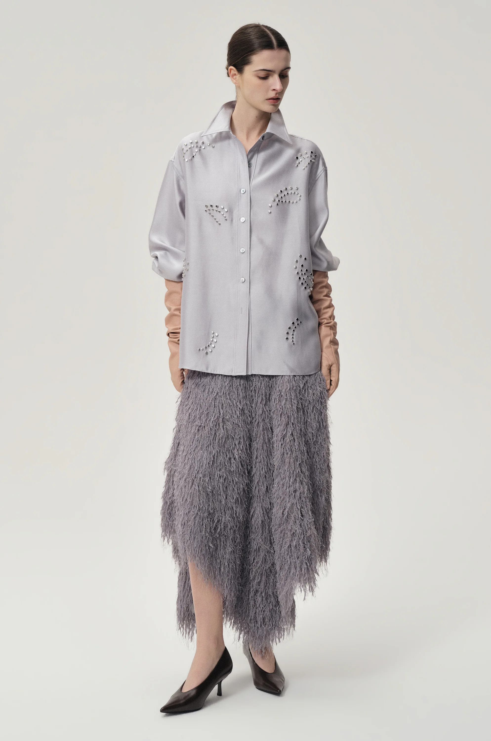 Stud-embellished Shirt Pale Grey - Image 10