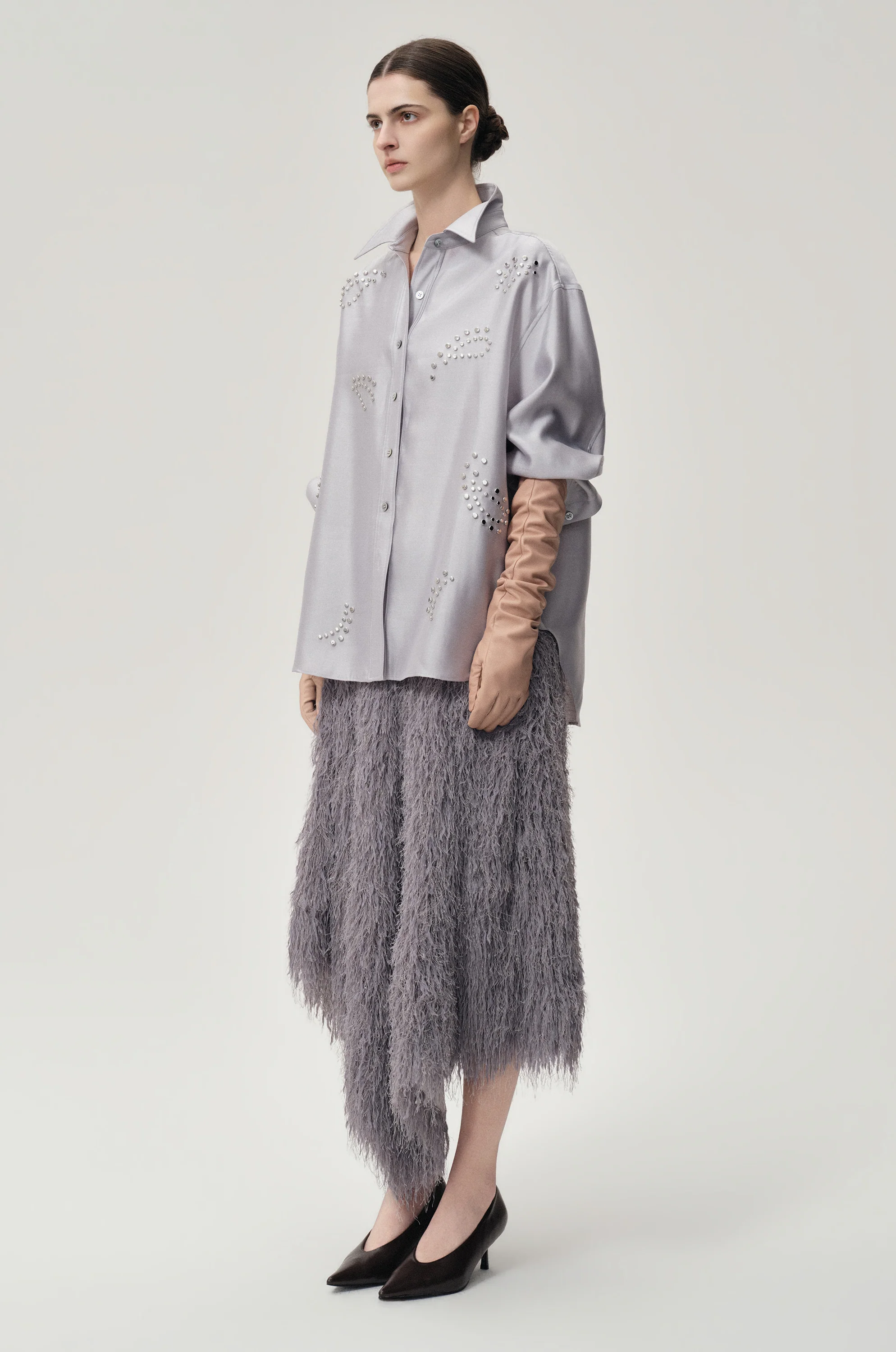 Stud-embellished Shirt Pale Grey - Image 4