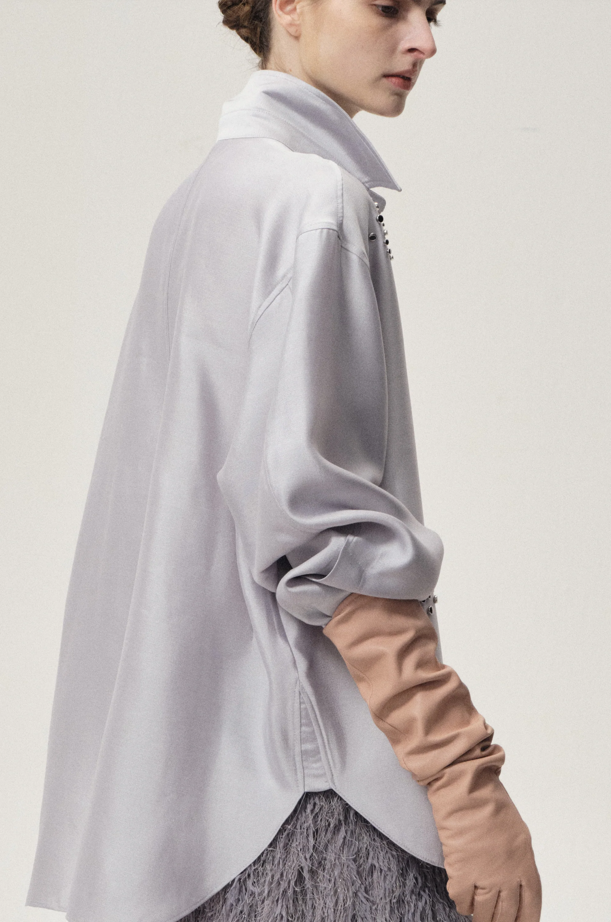 Stud-embellished Shirt Pale Grey - Image 8