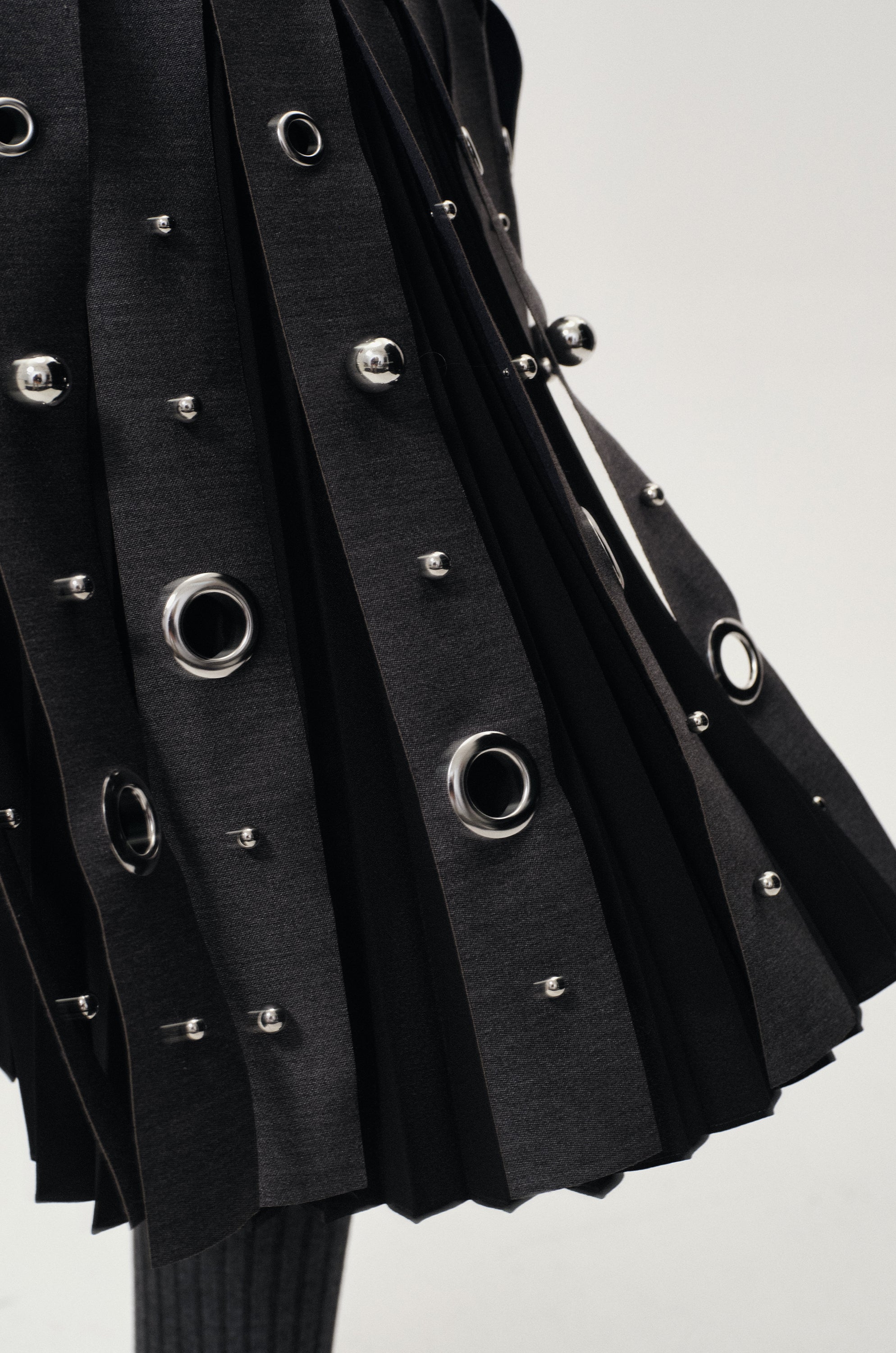 Studded Layered Pleat Skirt Grey Melange - Image 7
