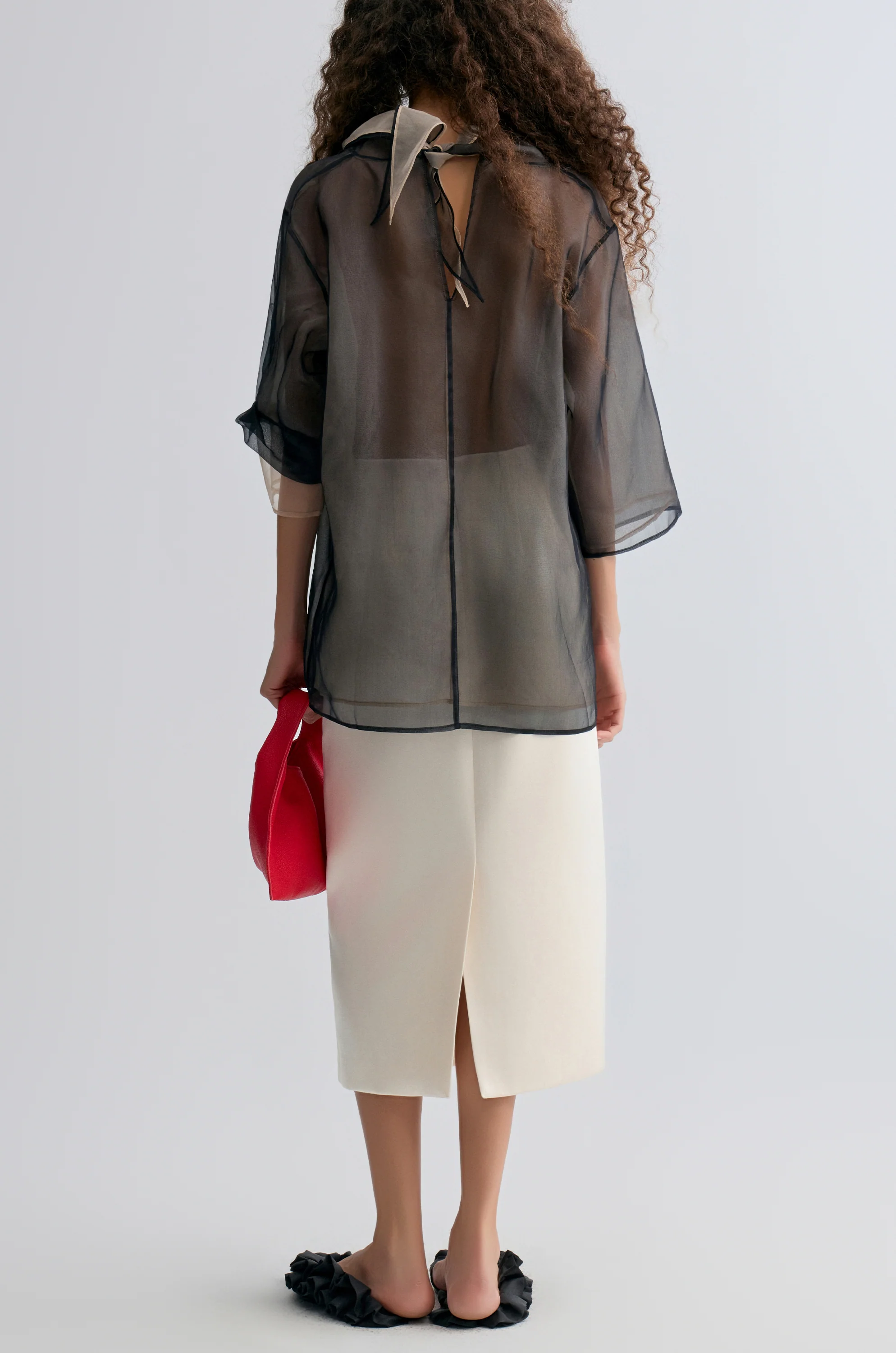 Two-tone Reversible Organza Blouse in silk Black - Image 6
