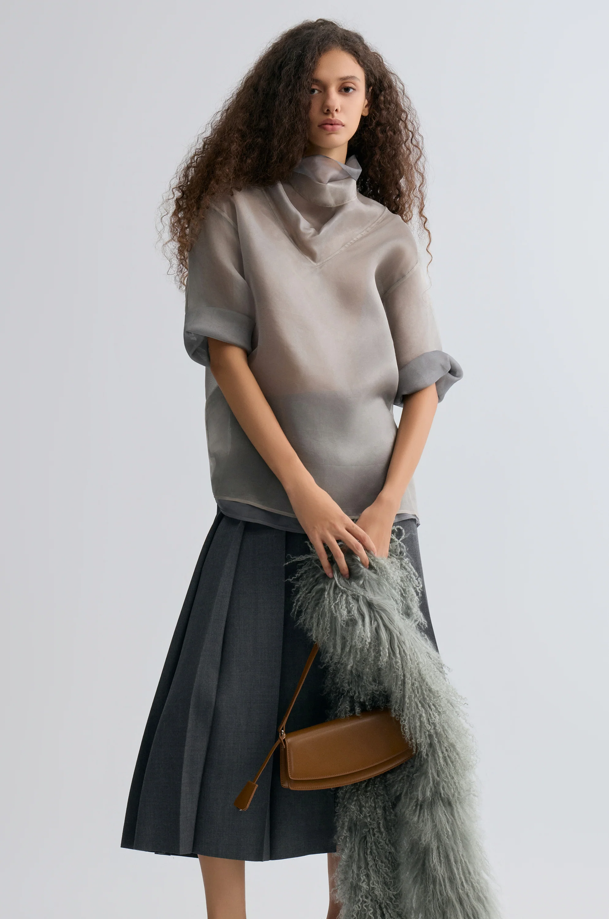 Two-tone Reversible Organza Blouse in silk Smoke Grey - Image 5