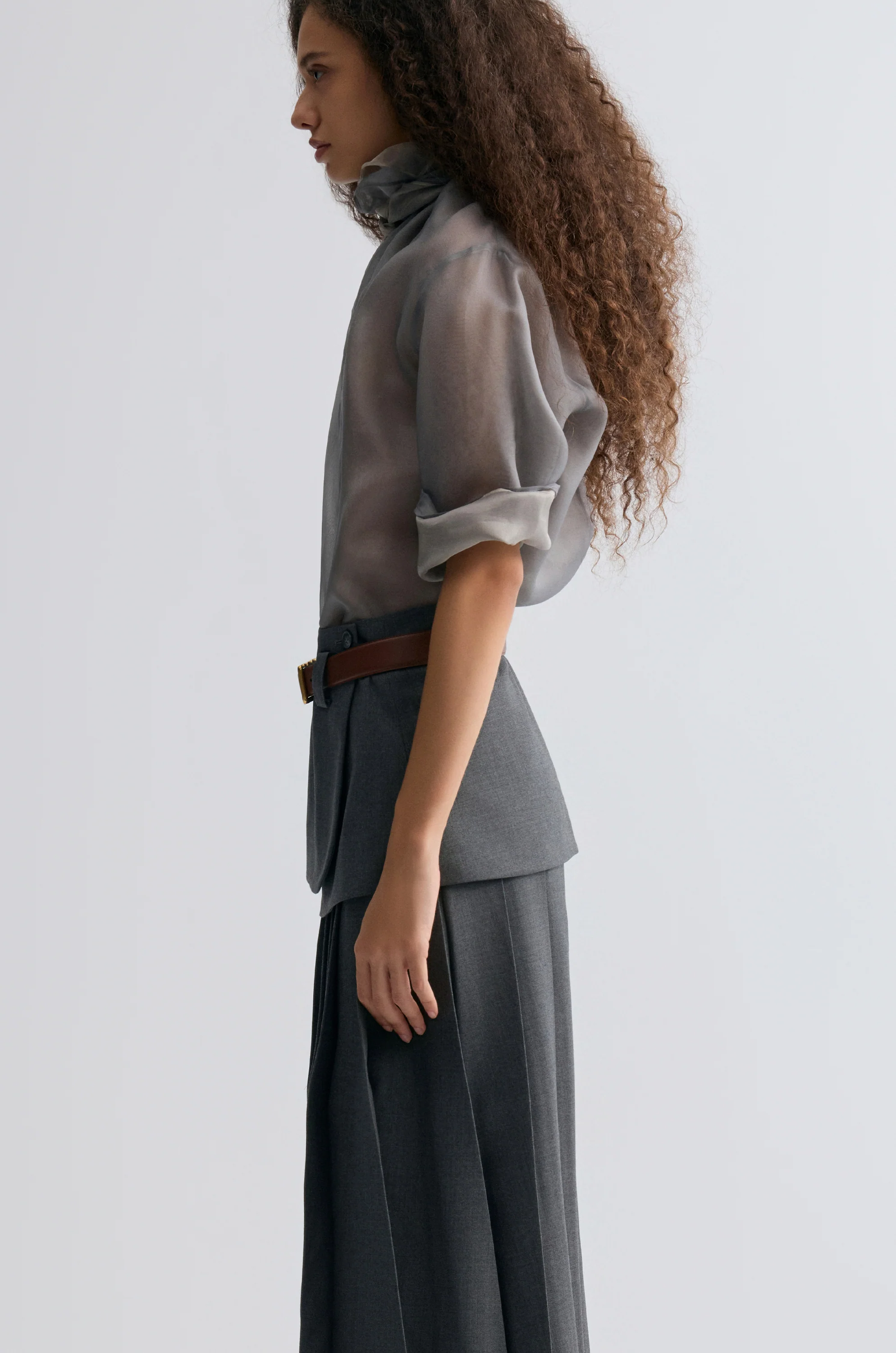 Two-tone Reversible Organza Blouse in silk Smoke Grey - Image 8