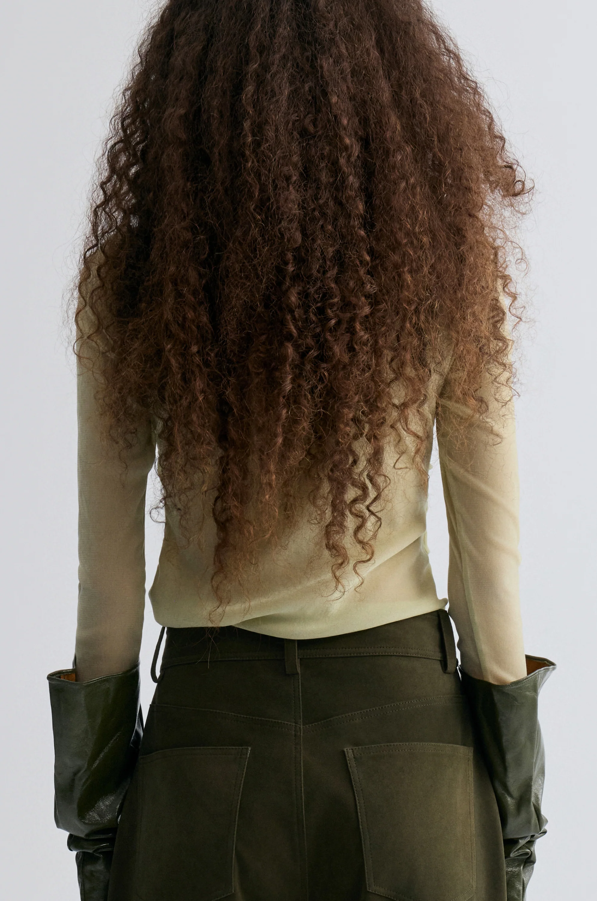 Velvet Mesh Asymmetric Draped Top Lime - Image 5