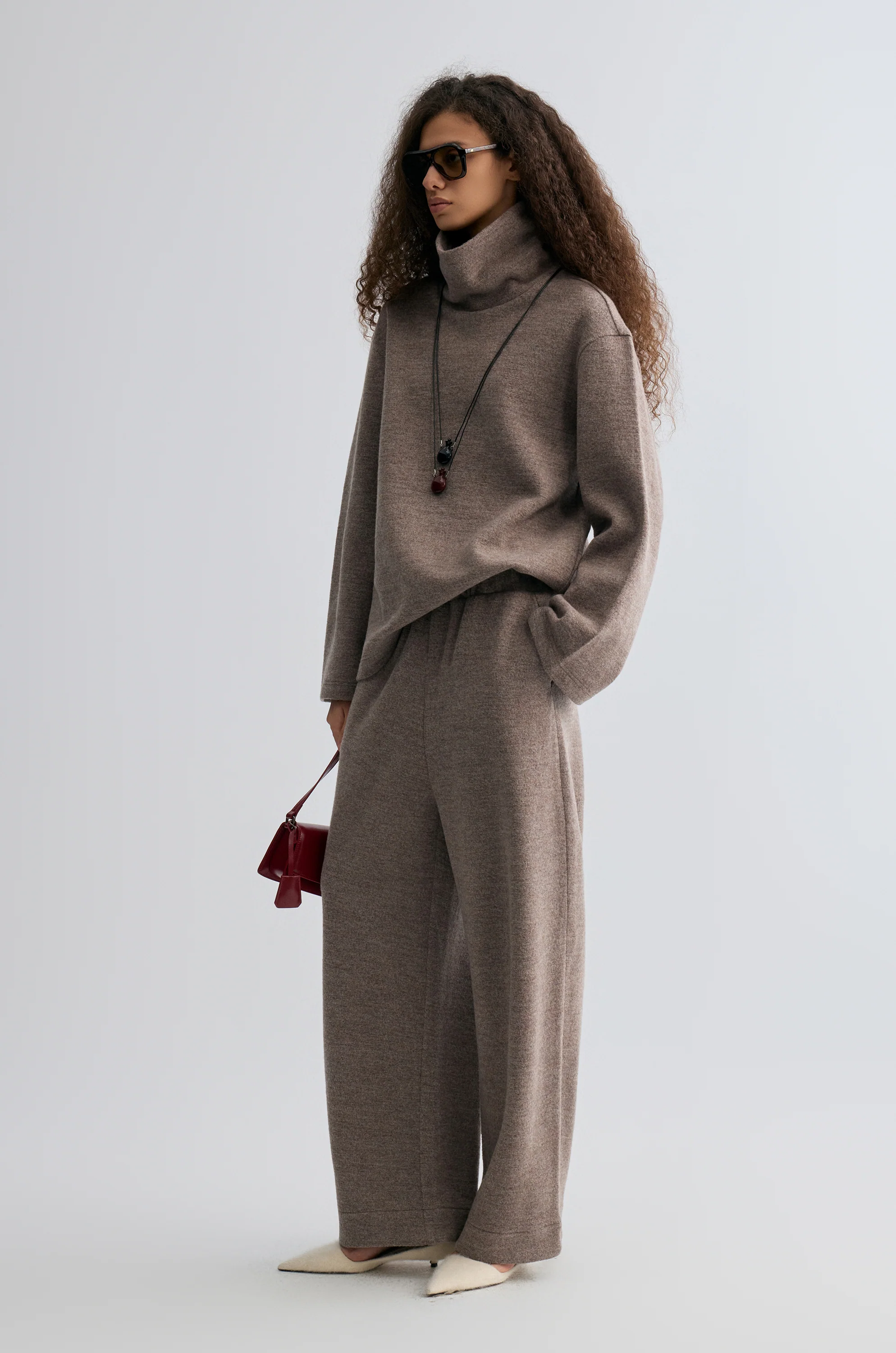 Wide-leg knitted Trousers Taupe Melange - Image 6