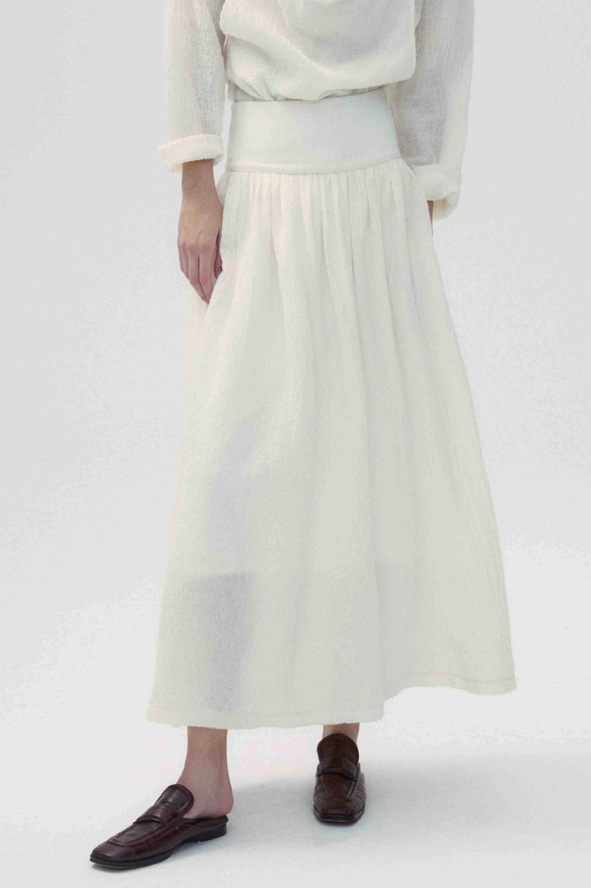 Wool Blend Knitted Umbrella Skirt - White - Image 5